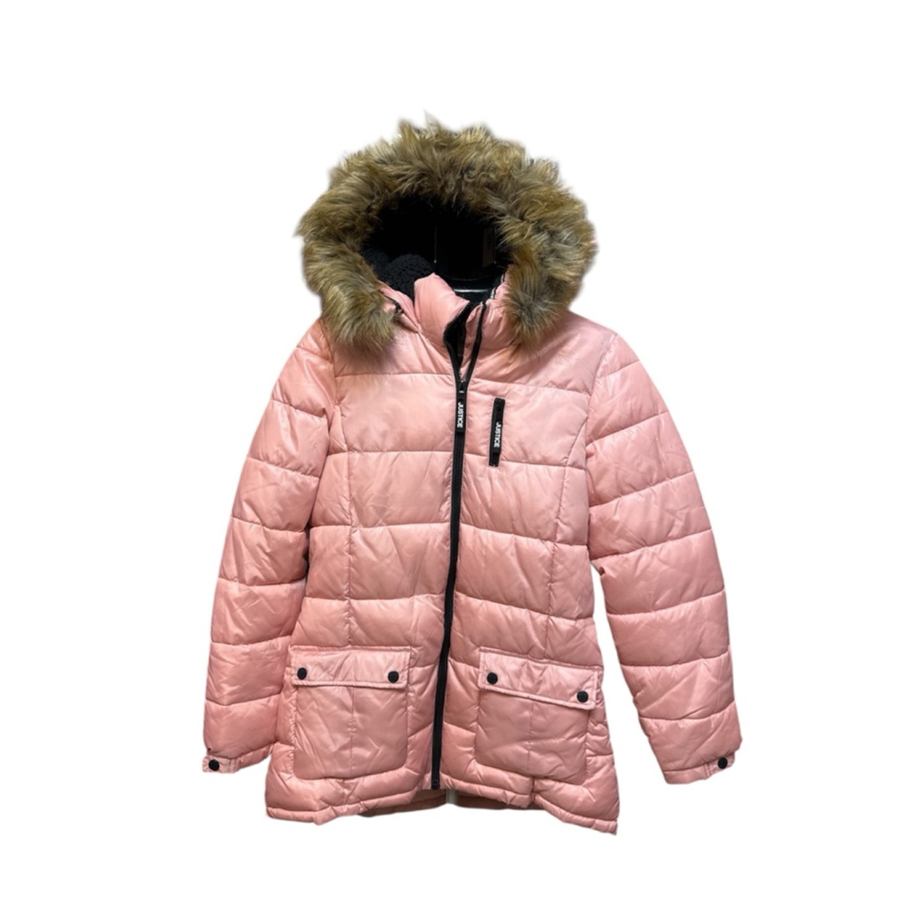 Girls Justice Pink Puffer Jacket with Faux Fur Hood 18/20